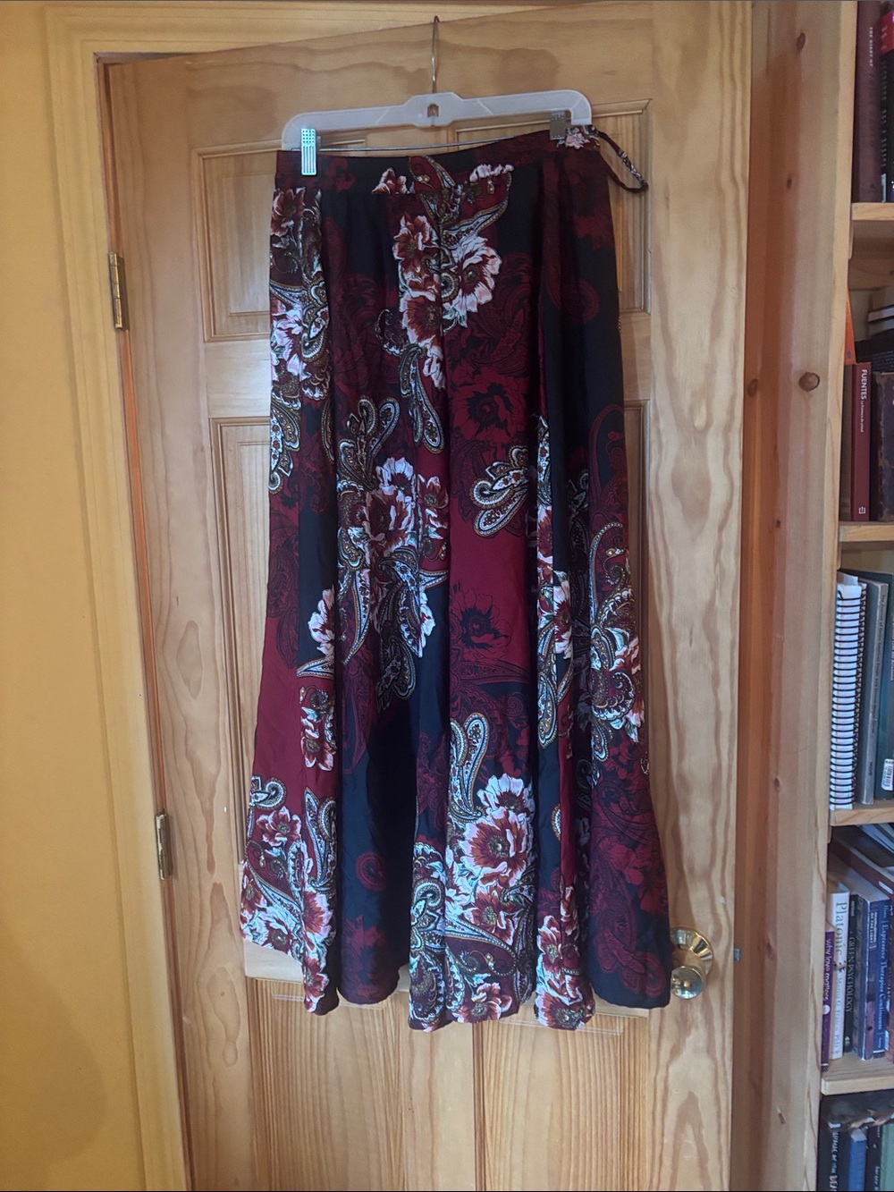 Paisley Floral Maxi Skirt in Burgundy and Black